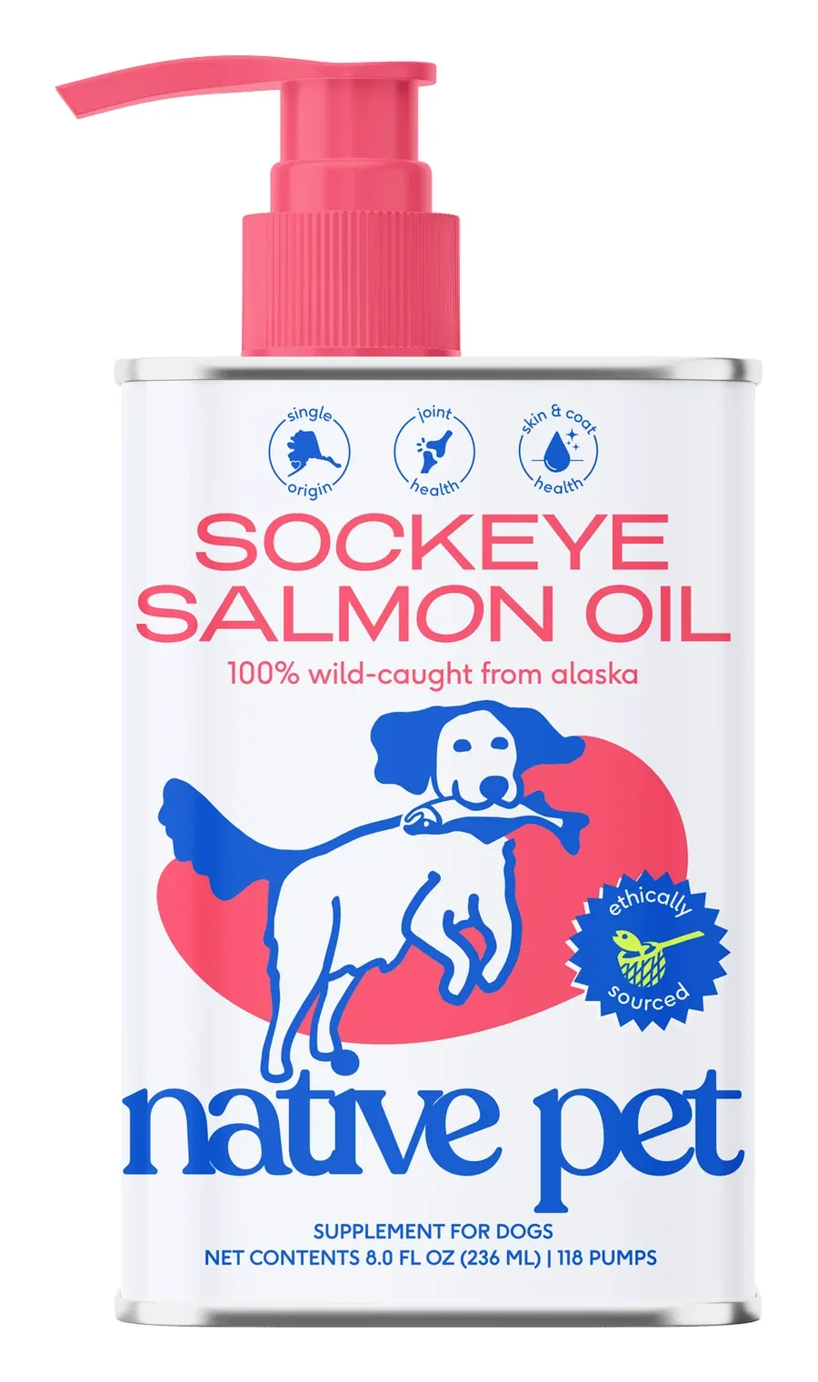 Native Pet Sockeye Salmon Oil pump tin, 8 fl oz